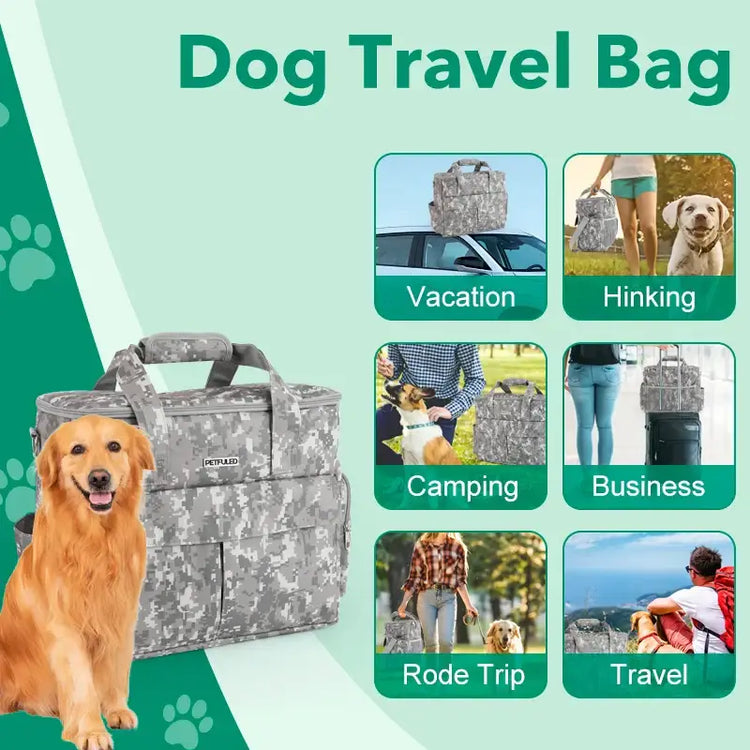 Pet Travel Bag Weekend Getaway Pet Storage Bag Includes Pad Pet Bowl Food Storage Pouch Multi-Functional Design