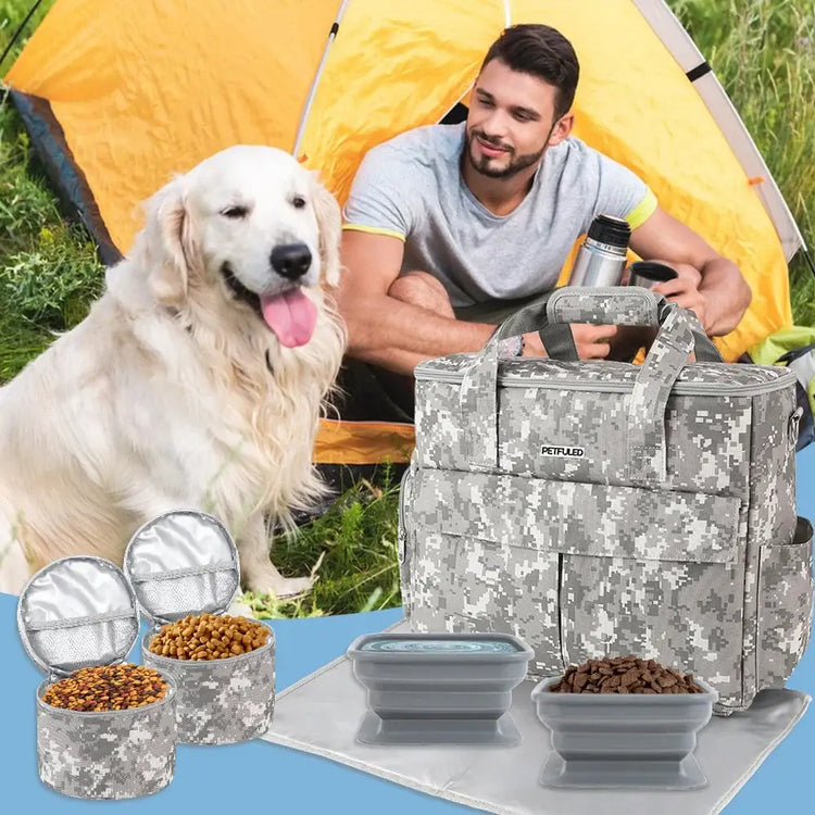 Pet Travel Bag Weekend Getaway Pet Storage Bag Includes Pad Pet Bowl Food Storage Pouch Multi-Functional Design