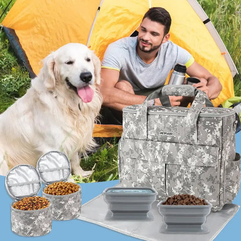 Pet Travel Bag Weekend Getaway Pet Storage Bag Includes Pad Pet Bowl Food Storage Pouch Multi-Functional Design