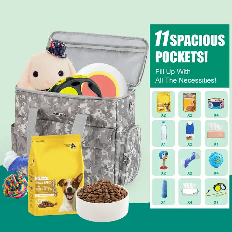 Pet Travel Bag Weekend Getaway Pet Storage Bag Includes Pad Pet Bowl Food Storage Pouch Multi-Functional Design
