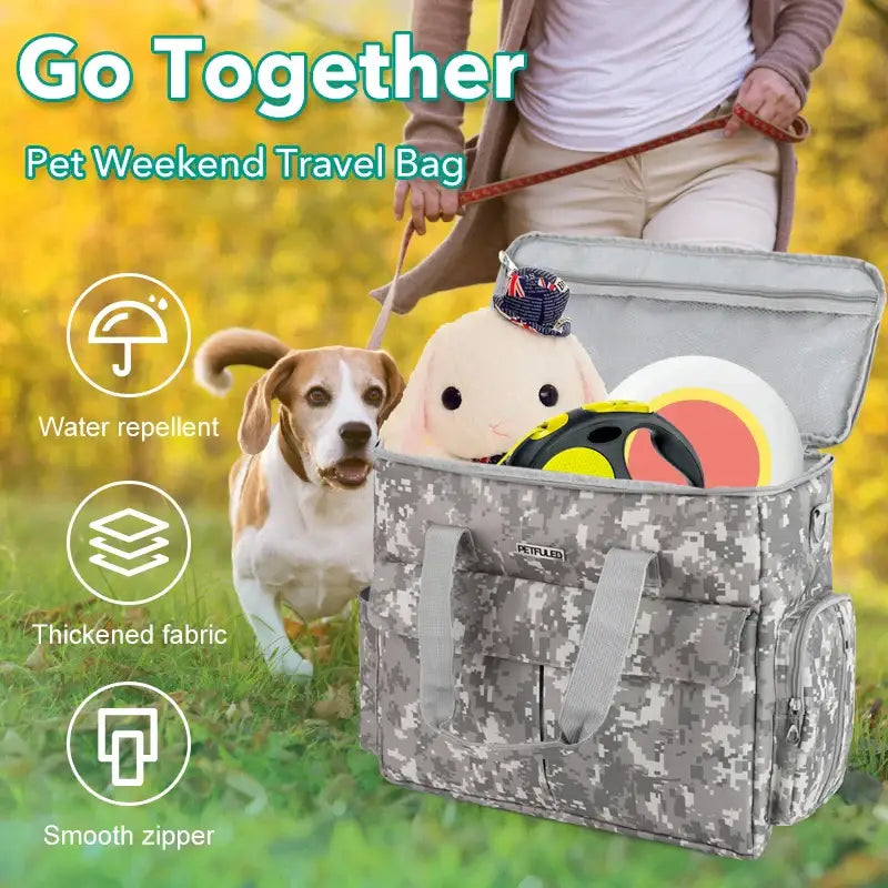 Pet Travel Bag Weekend Getaway Pet Storage Bag Includes Pad Pet Bowl Food Storage Pouch Multi-Functional Design