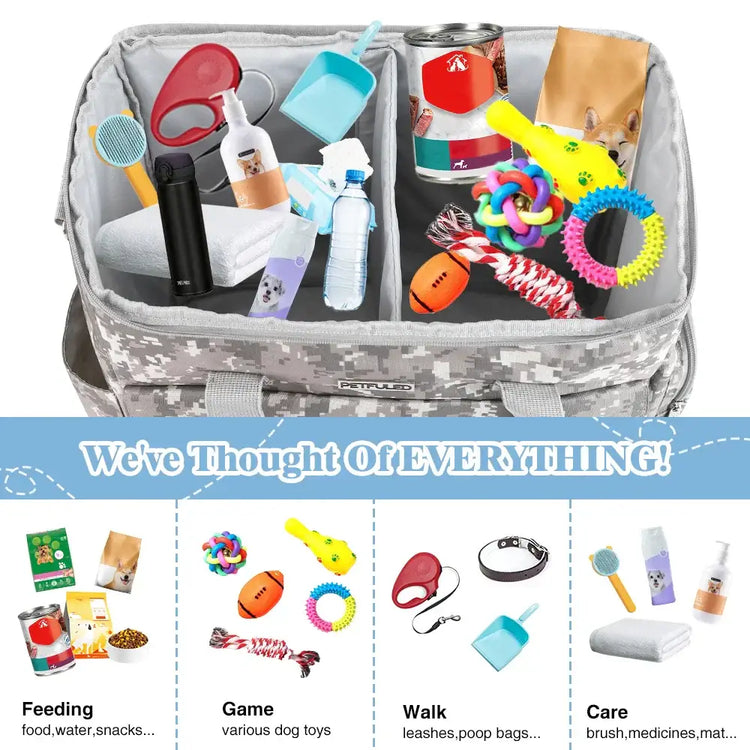 Pet Travel Bag Weekend Getaway Pet Storage Bag Includes Pad Pet Bowl Food Storage Pouch Multi-Functional Design