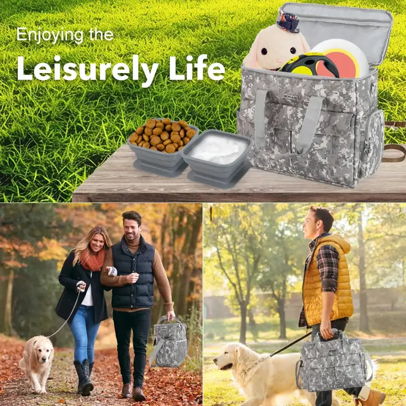 Pet Travel Bag Weekend Getaway Pet Storage Bag Includes Pad Pet Bowl Food Storage Pouch Multi-Functional Design