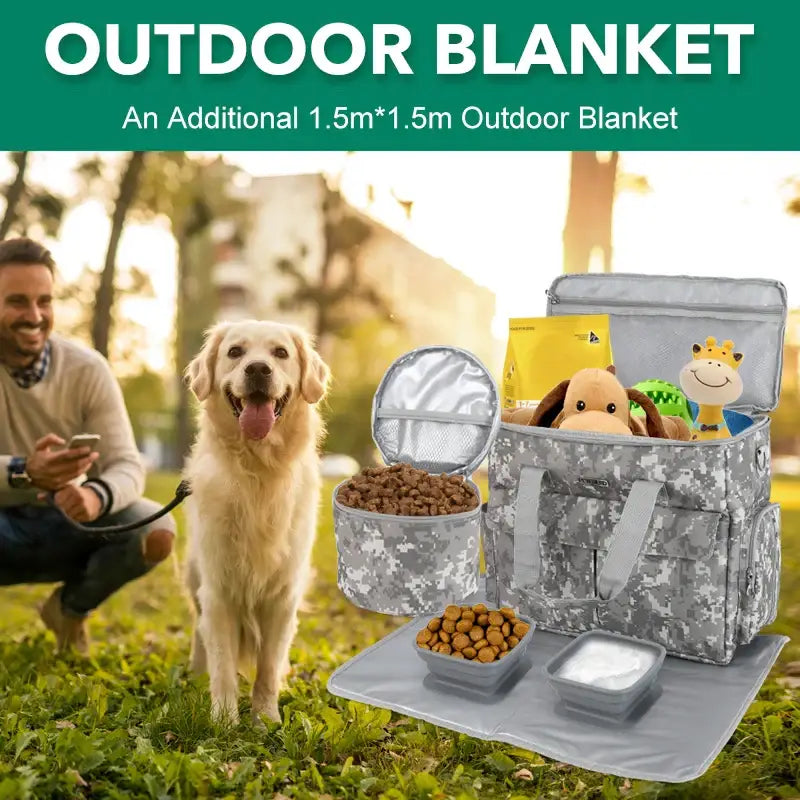 Pet Travel Bag Weekend Getaway Pet Storage Bag Includes Pad Pet Bowl Food Storage Pouch Multi-Functional Design