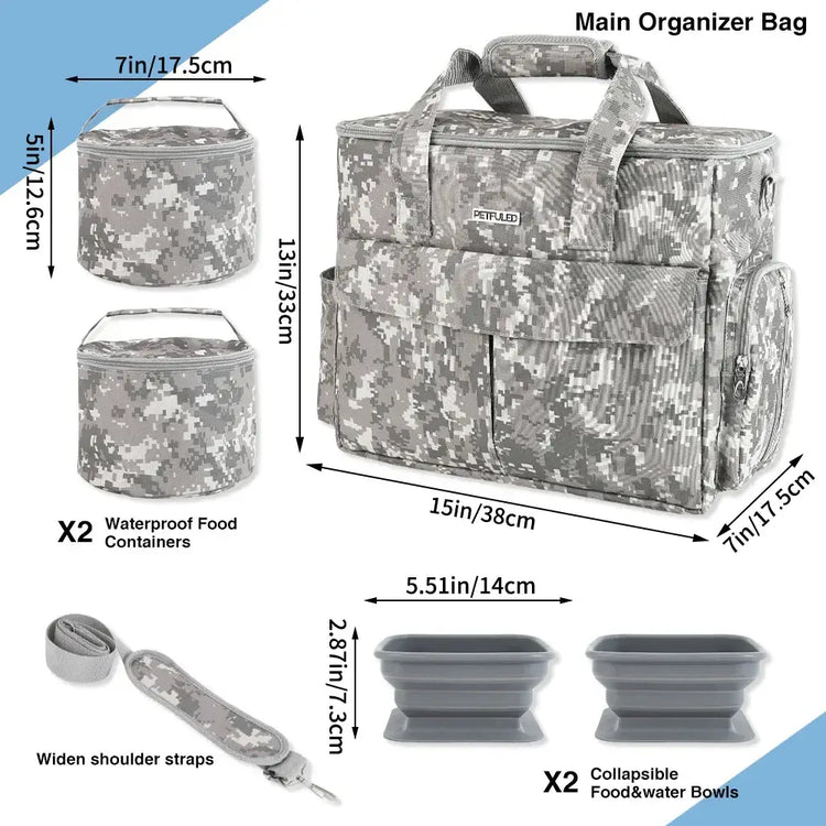 Pet Travel Bag Weekend Getaway Pet Storage Bag Includes Pad Pet Bowl Food Storage Pouch Multi-Functional Design