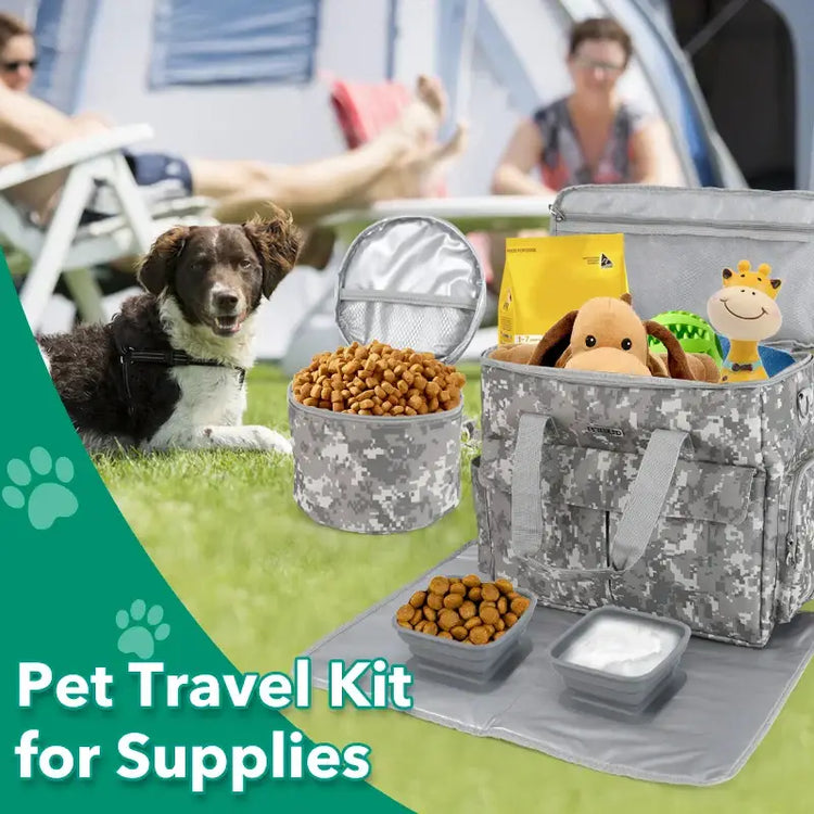 Pet Travel Bag Weekend Getaway Pet Storage Bag Includes Pad Pet Bowl Food Storage Pouch Multi-Functional Design