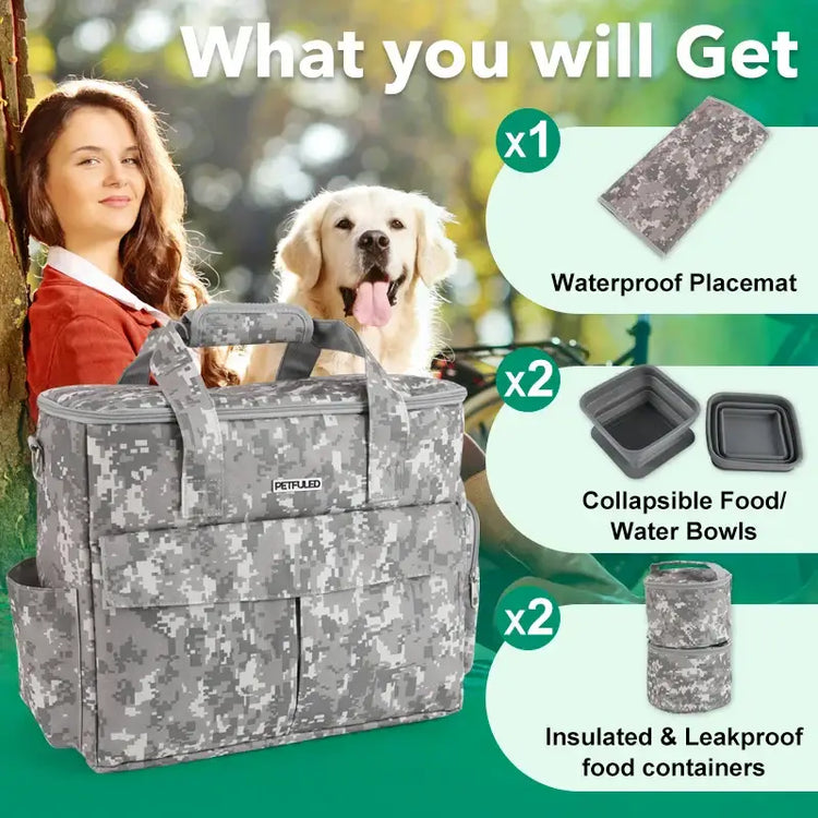 Pet Travel Bag Weekend Getaway Pet Storage Bag Includes Pad Pet Bowl Food Storage Pouch Multi-Functional Design