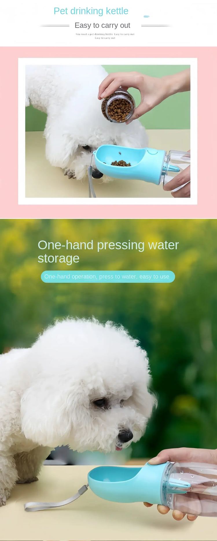 Portable Dog Cat Water Bottle with Storage Food and Water Container for Puppy Pets dogs Feeder Bowl Outdoor Travel Pet