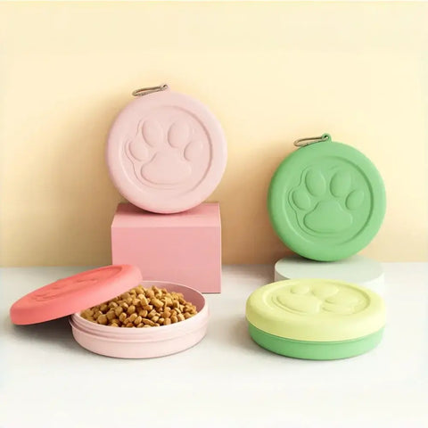 Portable Pet Bowl Set: Collapsible Outdoor Feeder with Snack Container for Dog & Cat Food on Hikes Camping and Travel