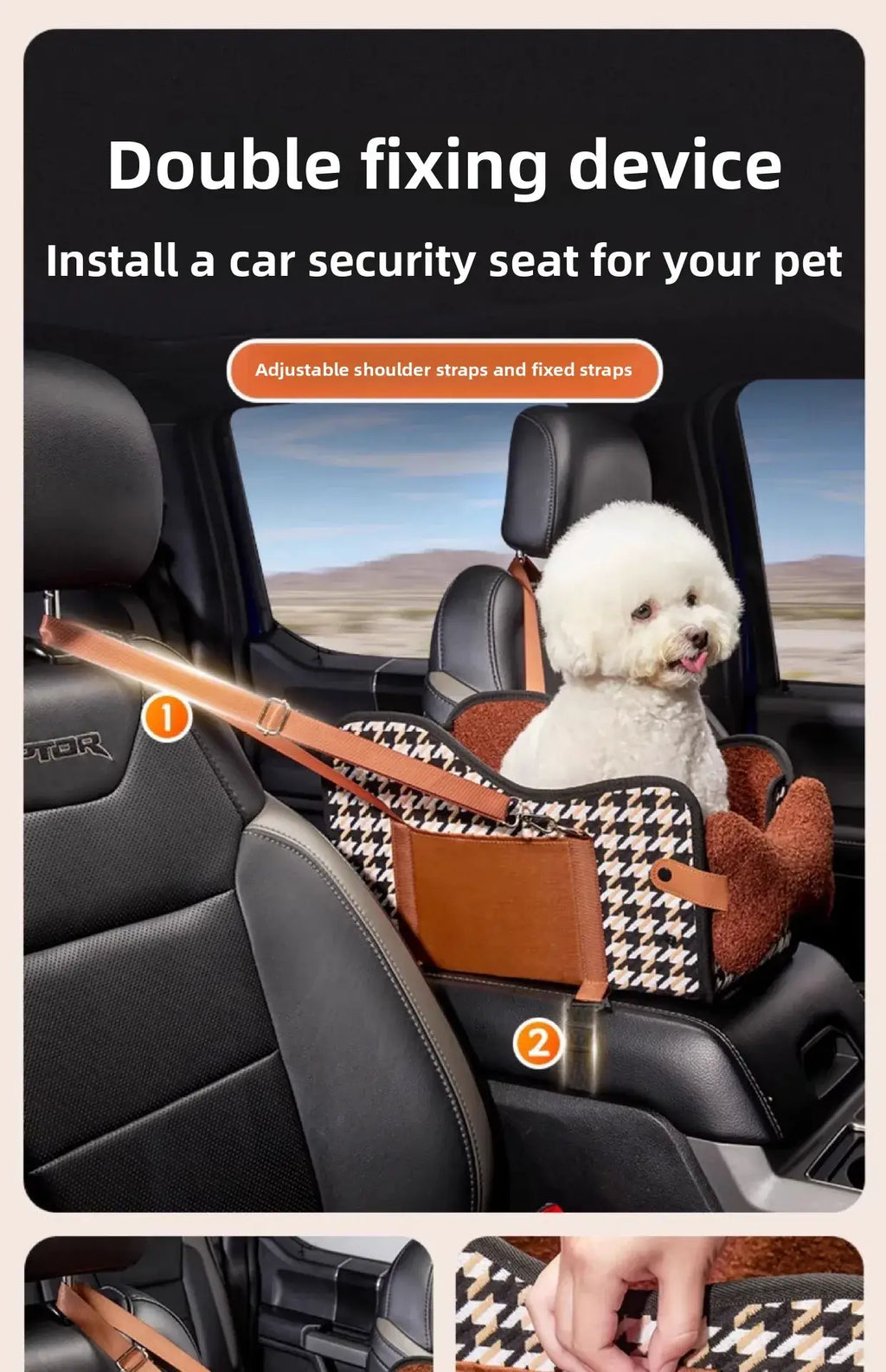 Portable Pet Car Safety Seat Cushion for Center Console Armrest Dog Cat Travel Bed for Small Pets