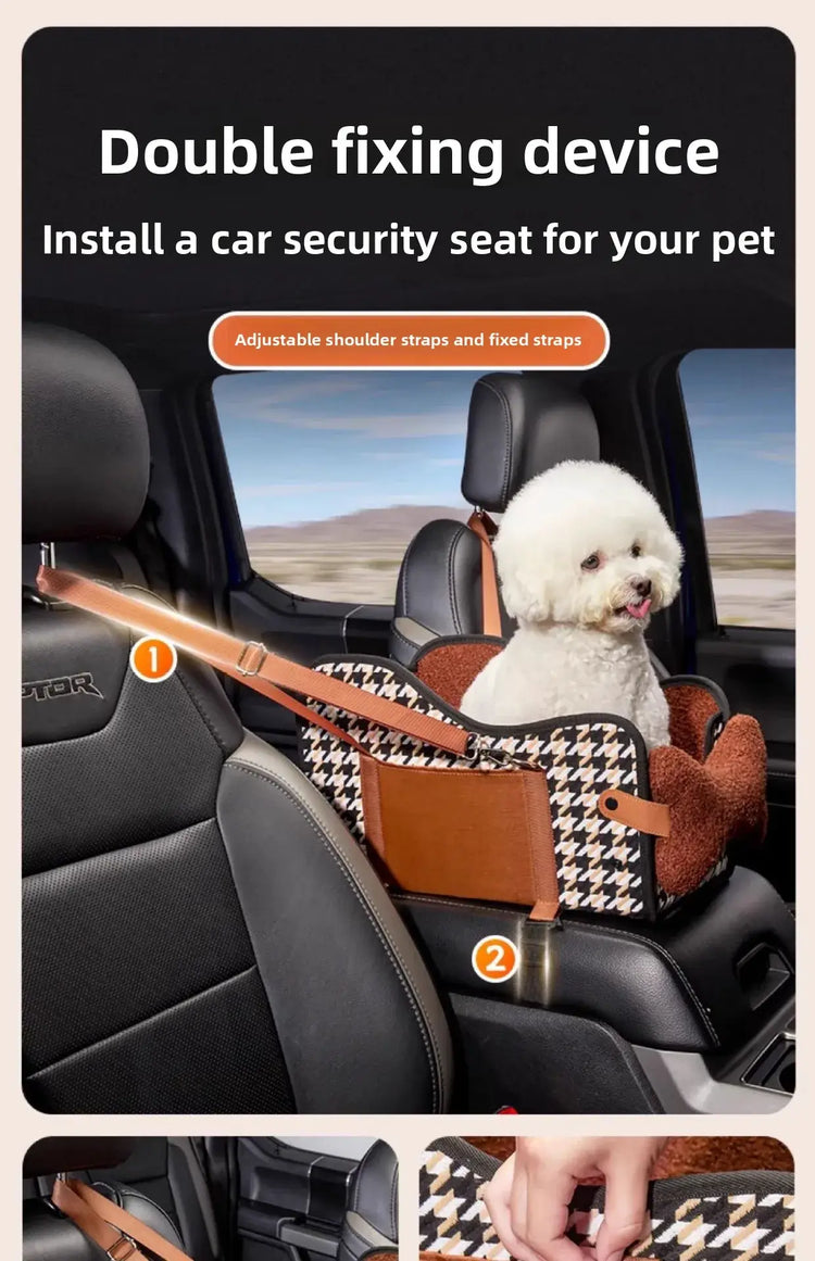 Portable Pet Car Safety Seat Cushion for Center Console Armrest Dog Cat Travel Bed for Small Pets
