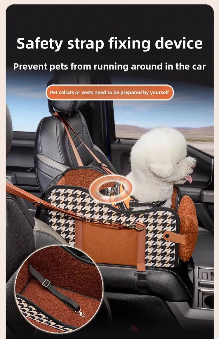 Portable Pet Car Safety Seat Cushion for Center Console Armrest Dog Cat Travel Bed for Small Pets