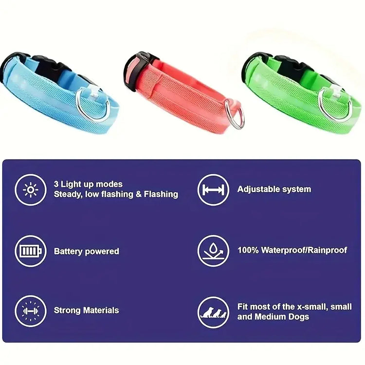 Reflective LED Dog Collar for Night Safety - Durable Geometric Patterned Battery-Powered Ideal for Small/Medium Breeds