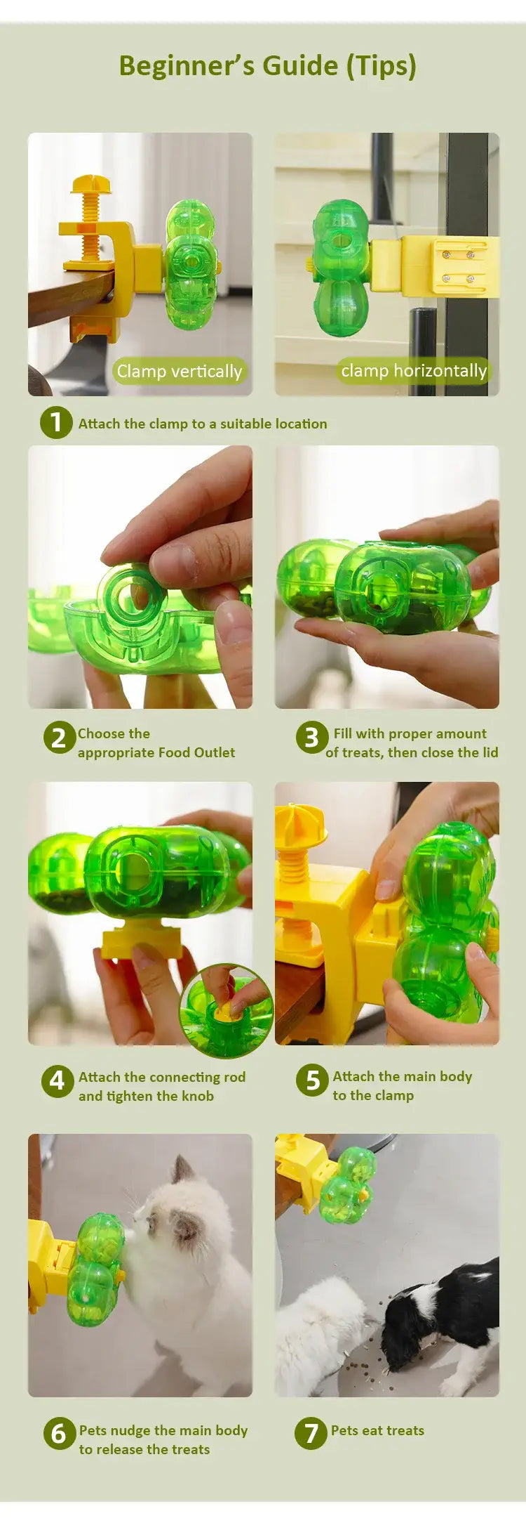 Rotatable Pet Treat Dispenser Toy Interactive Slow Feeder for Cats Dogs Clip-on Mental Stimulation Puzzle Toy for