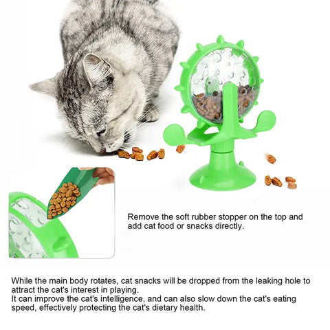 Rotating Windmill Style Cat Food Funnel Snack Distribution Toy Puzzle Cat Toy Interactive Training ABS Material Sturdy