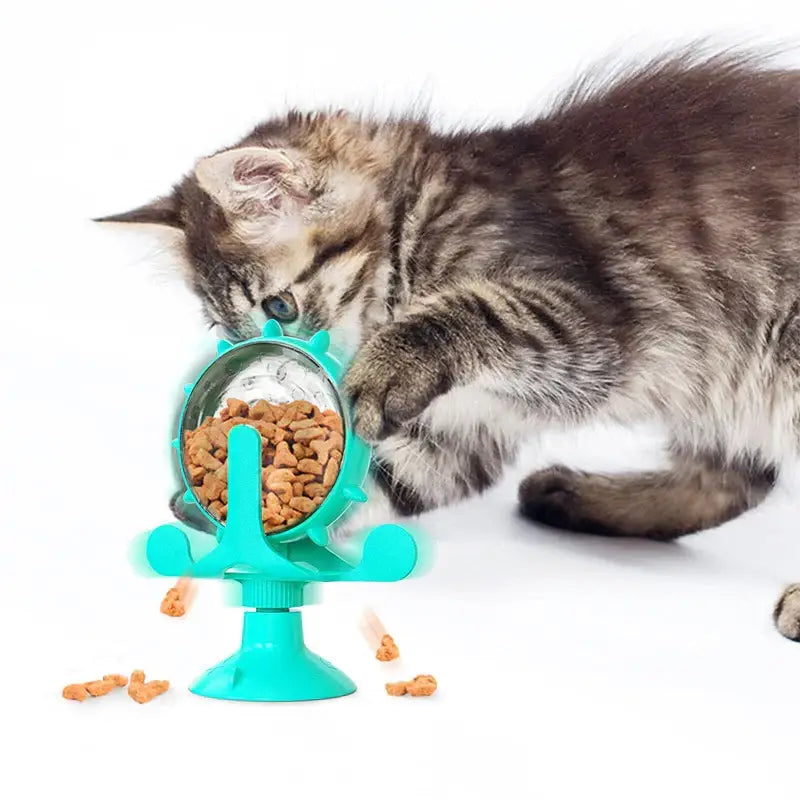 Rotating Windmill Style Cat Food Funnel Snack Distribution Toy Puzzle Cat Toy Interactive Training ABS Material Sturdy