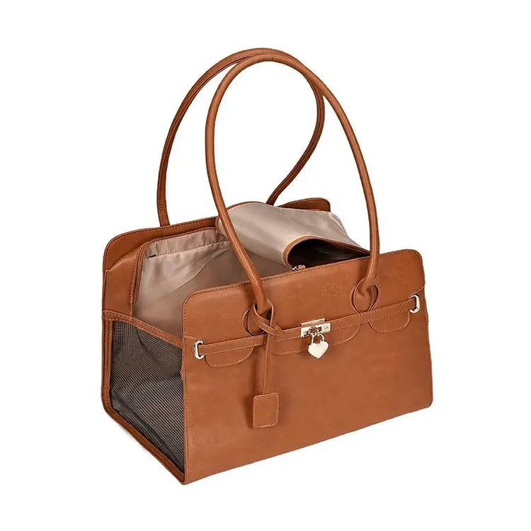 Sac de transport en cuir pour animaux de compagnie - B12-brown