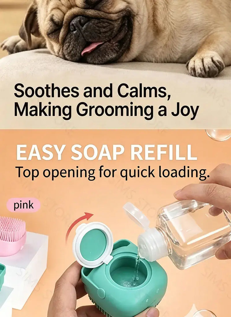 Silicone Pet Bath Brush Built-in Shampoo Dispenser Dog Cat Massage Comb Soft Shower Cleaning Grooming Pet Supplies