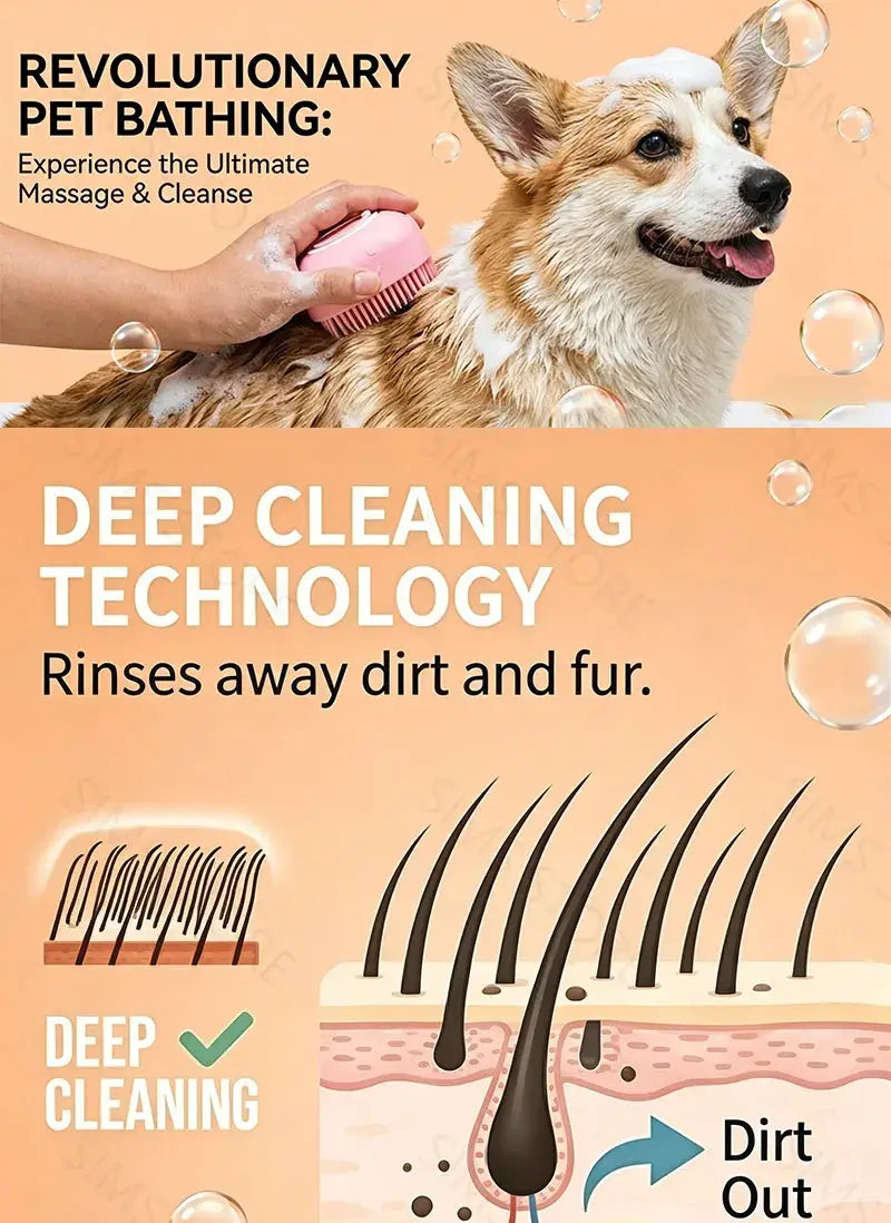 Silicone Pet Bath Brush Built-in Shampoo Dispenser Dog Cat Massage Comb Soft Shower Cleaning Grooming Pet Supplies