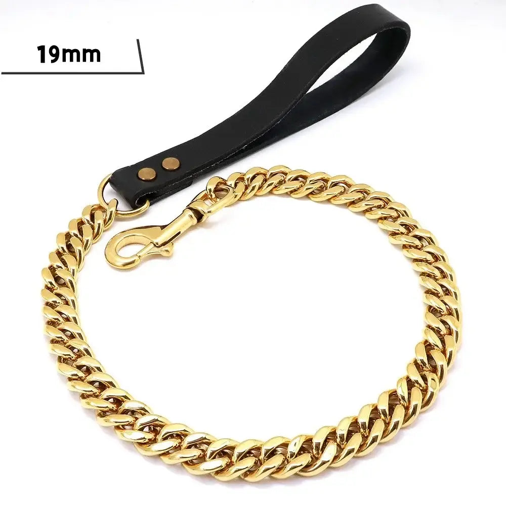 Stainless Steel Dog Leash - 19mm Gold Leash / 2FT(60CM) / China Mainland