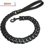 Stainless Steel Dog Leash - 32mm Black Leash / 3FT(90CM) / China Mainland