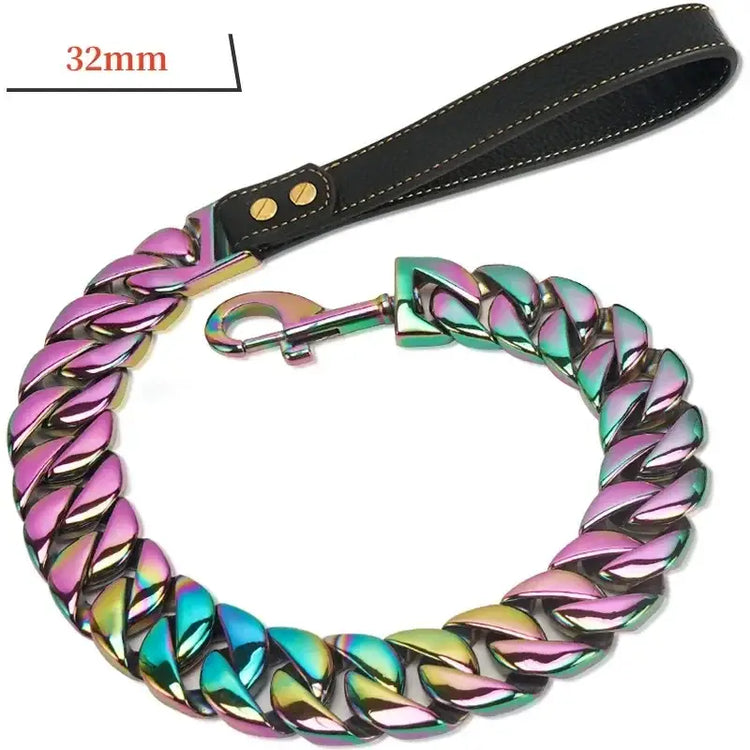 Stainless Steel Dog Leash - 32mm Colourful Leash / 2FT(60CM) / China Mainland