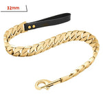 Stainless Steel Dog Leash - 32mm Gold Leash / 3FT(90CM) / China Mainland