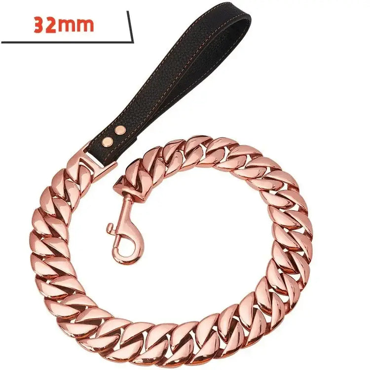 Stainless Steel Dog Leash - 32mm Rose Gold Leash / 3FT(90CM) / China Mainland