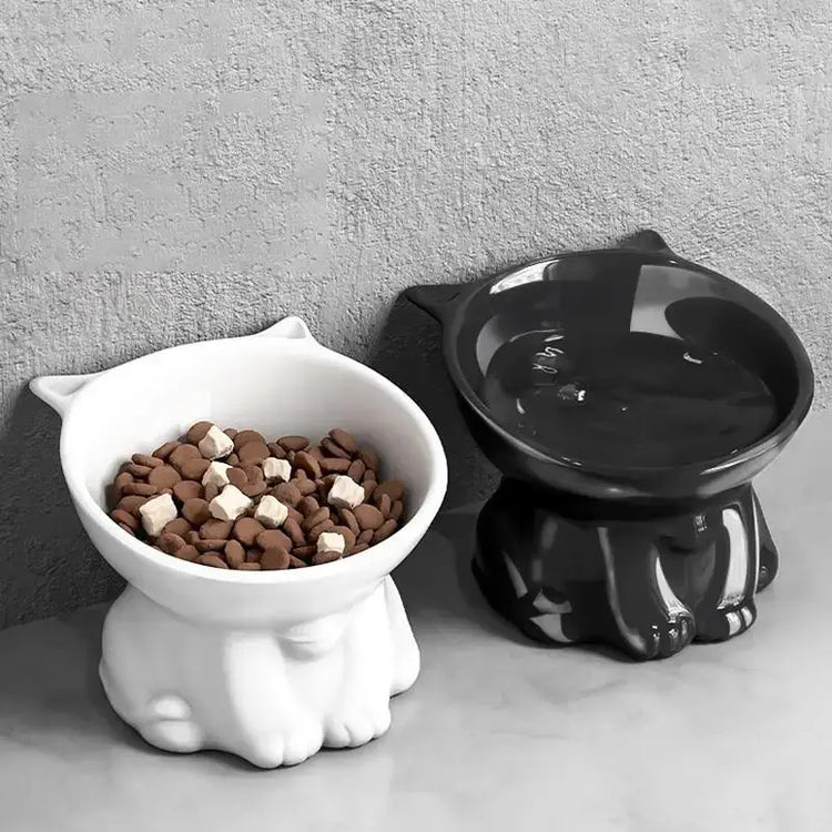 Tall-legged Cat Food and Water Bowl 15 Degree Tilted Design Anti-tipping for Neck-protection Suitable for Small Pets - C