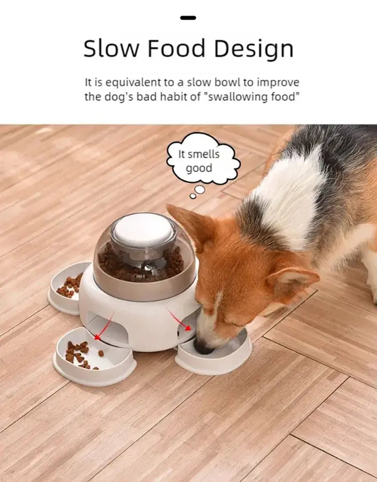 Three bowls of pet food dispenser automatic press feeder slow food dispenser fun pet food utensils - Three bowl feeders