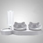 Three In One Cat Feeding Station Durable Plastic Food And Water Bowls Cute Cat Ear Design Suitable For Two Cats To Eat