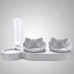 Three In One Cat Feeding Station Durable Plastic Food And Water Bowls Cute Cat Ear Design Suitable For Two Cats To Eat