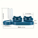 Three In One Cat Feeding Station Durable Plastic Food And Water Bowls Cute Cat Ear Design Suitable For Two Cats To Eat