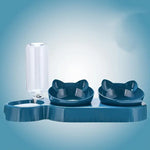 Three In One Cat Feeding Station Durable Plastic Food And Water Bowls Cute Cat Ear Design Suitable For Two Cats To Eat