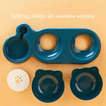 Three In One Cat Feeding Station Durable Plastic Food And Water Bowls Cute Cat Ear Design Suitable For Two Cats To Eat