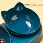 Three In One Cat Feeding Station Durable Plastic Food And Water Bowls Cute Cat Ear Design Suitable For Two Cats To Eat