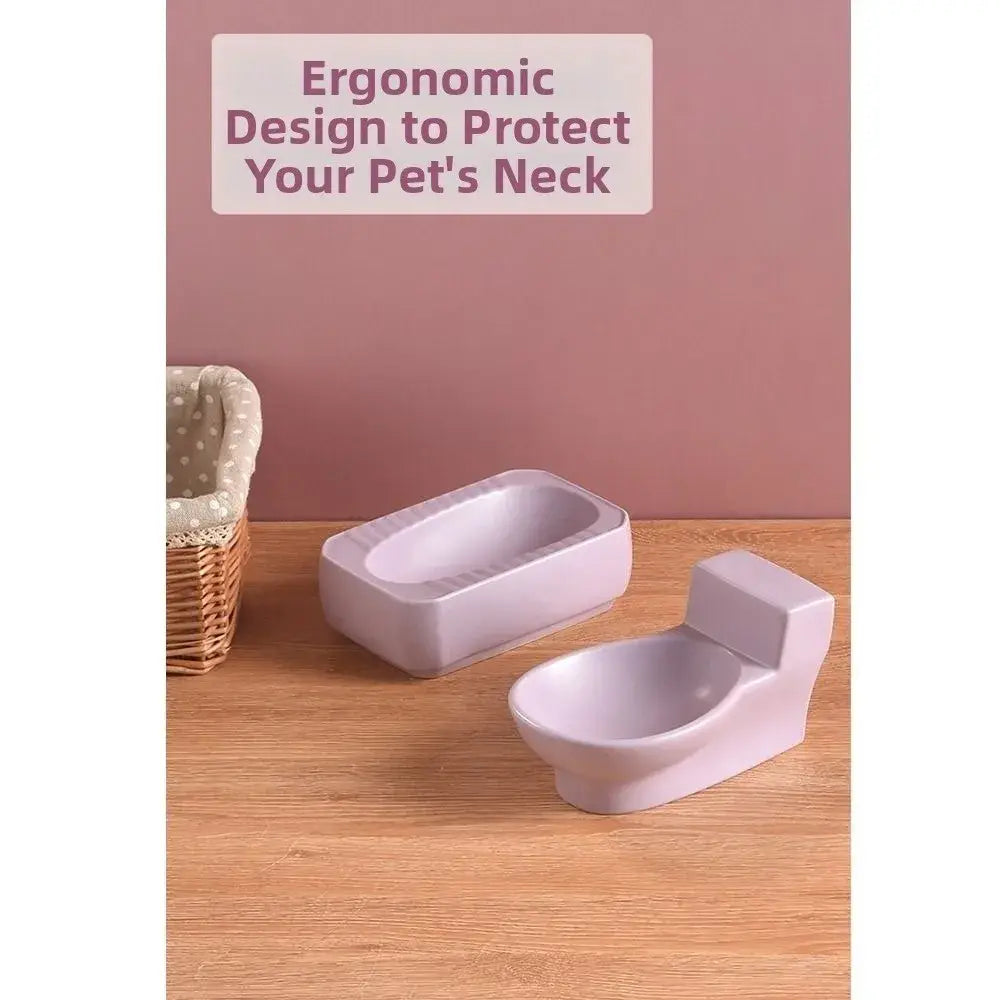 Toilet Shape Ceramic Cat Bowl Food Grade Protects Cervical Spine Pet Food Basin Not Easy To Knock Over Non-slip Funny
