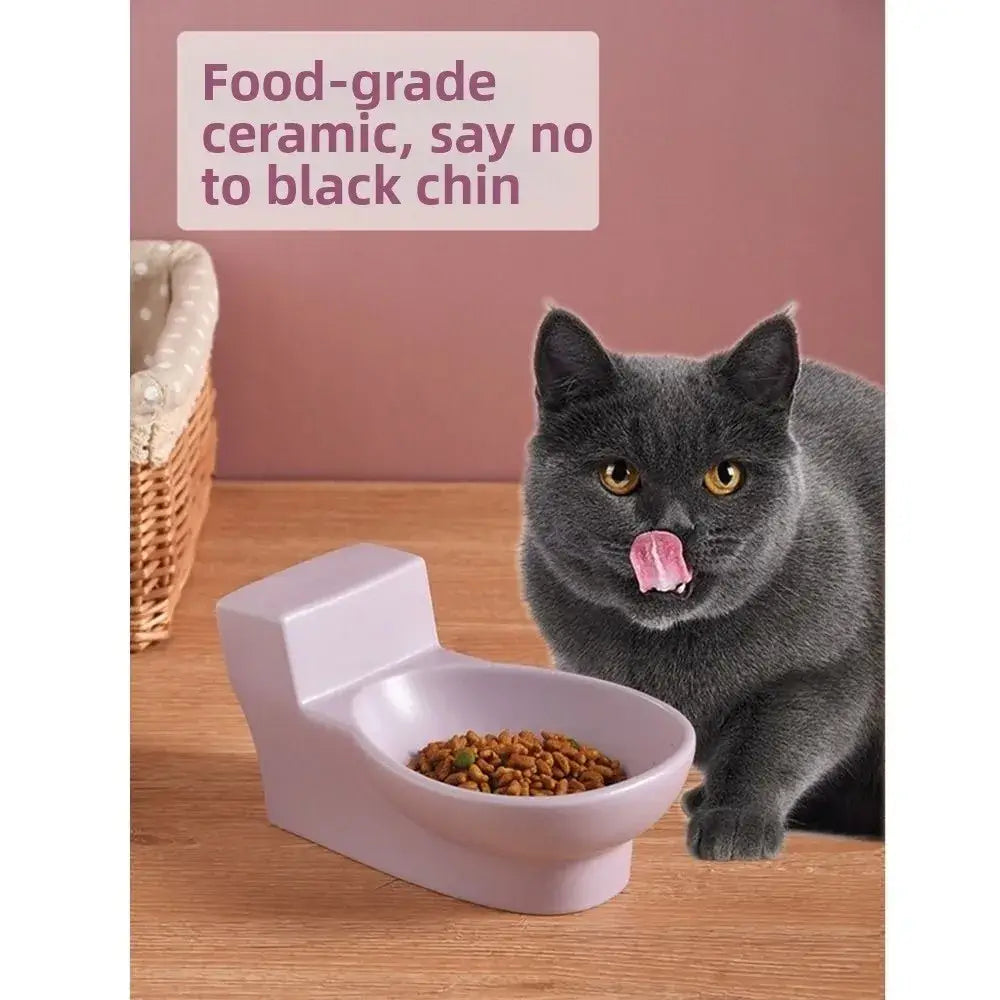 Toilet Shape Ceramic Cat Bowl Food Grade Protects Cervical Spine Pet Food Basin Not Easy To Knock Over Non-slip Funny