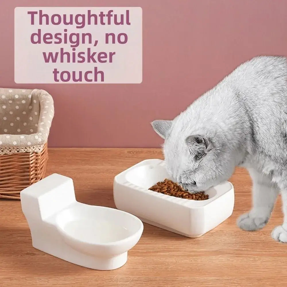 Toilet Shape Ceramic Cat Bowl Food Grade Protects Cervical Spine Pet Food Basin Not Easy To Knock Over Non-slip Funny