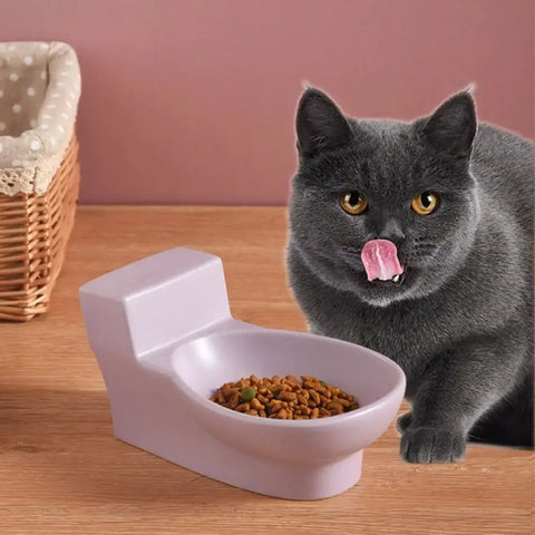 Toilet Shape Ceramic Cat Bowl Food Grade Protects Cervical Spine Pet Food Basin Not Easy To Knock Over Non-slip Funny