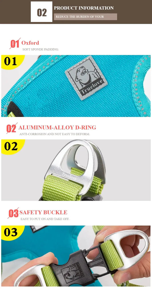 Truelove Padded Reflective Dog harness Vest Pet Step in Harness Adjustable No Pulling Pet Harnesses for Small Medium