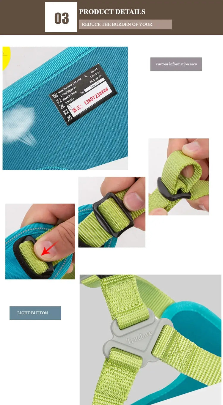 Truelove Padded Reflective Dog harness Vest Pet Step in Harness Adjustable No Pulling Pet Harnesses for Small Medium