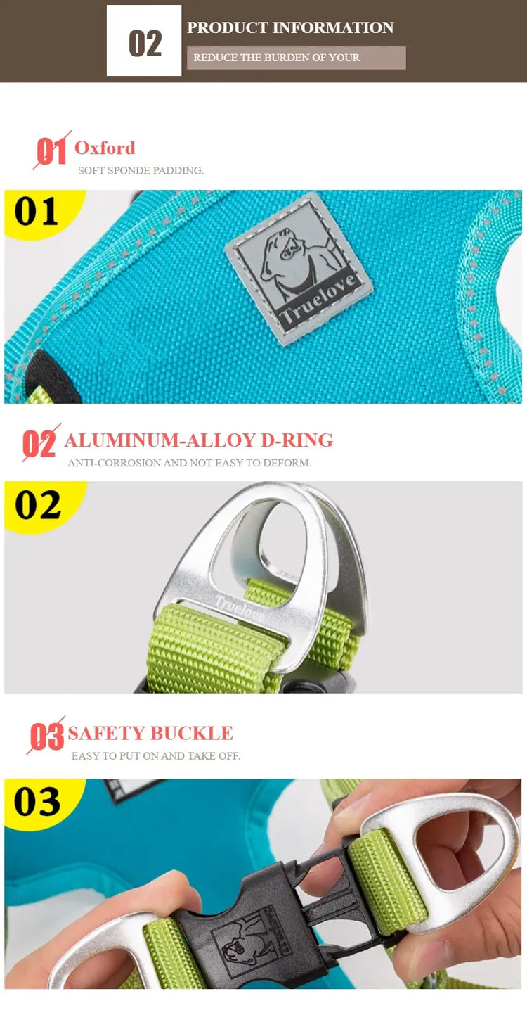 Truelove Padded Reflective Dog harness Vest Pet Step in Harness Adjustable No Pulling Pet Harnesses for Small Medium