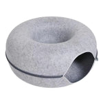 tunnel pour chat douillet en feutre gris, lit confortable pour chat avec espace de repos et de jeu